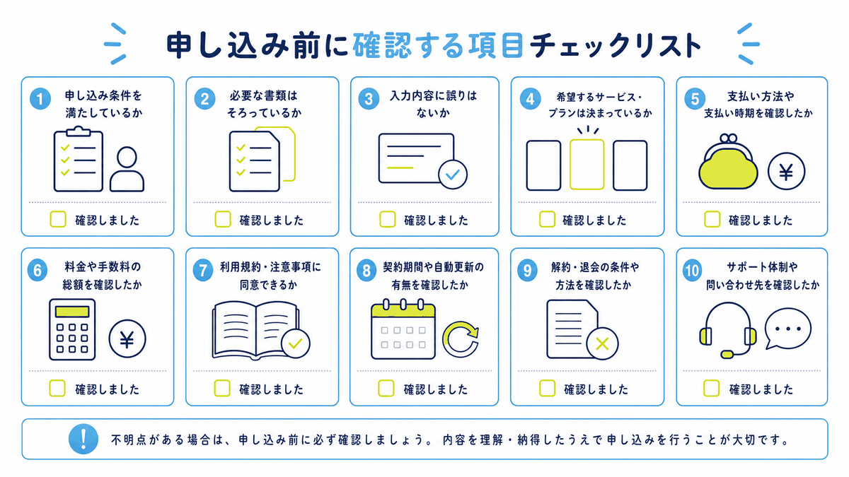 図: 申し込み前に確認する項目のチェックリスト