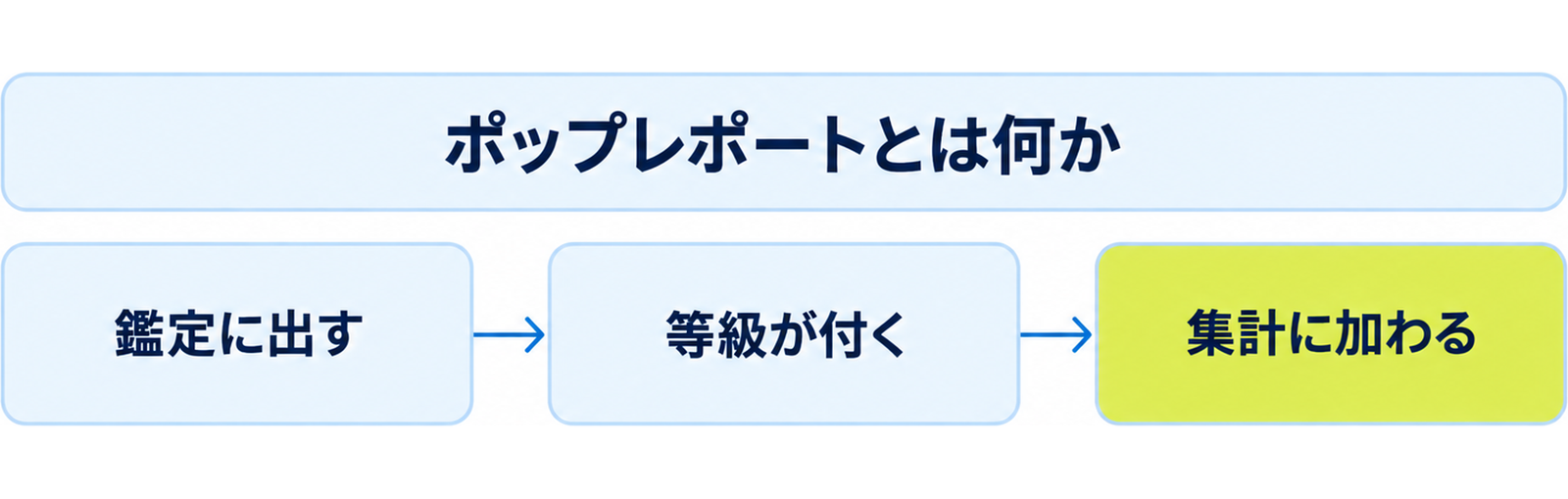 図: 枚数が積み上がる三つの段階（鑑定に出す・等級が付く・集計に加わる）