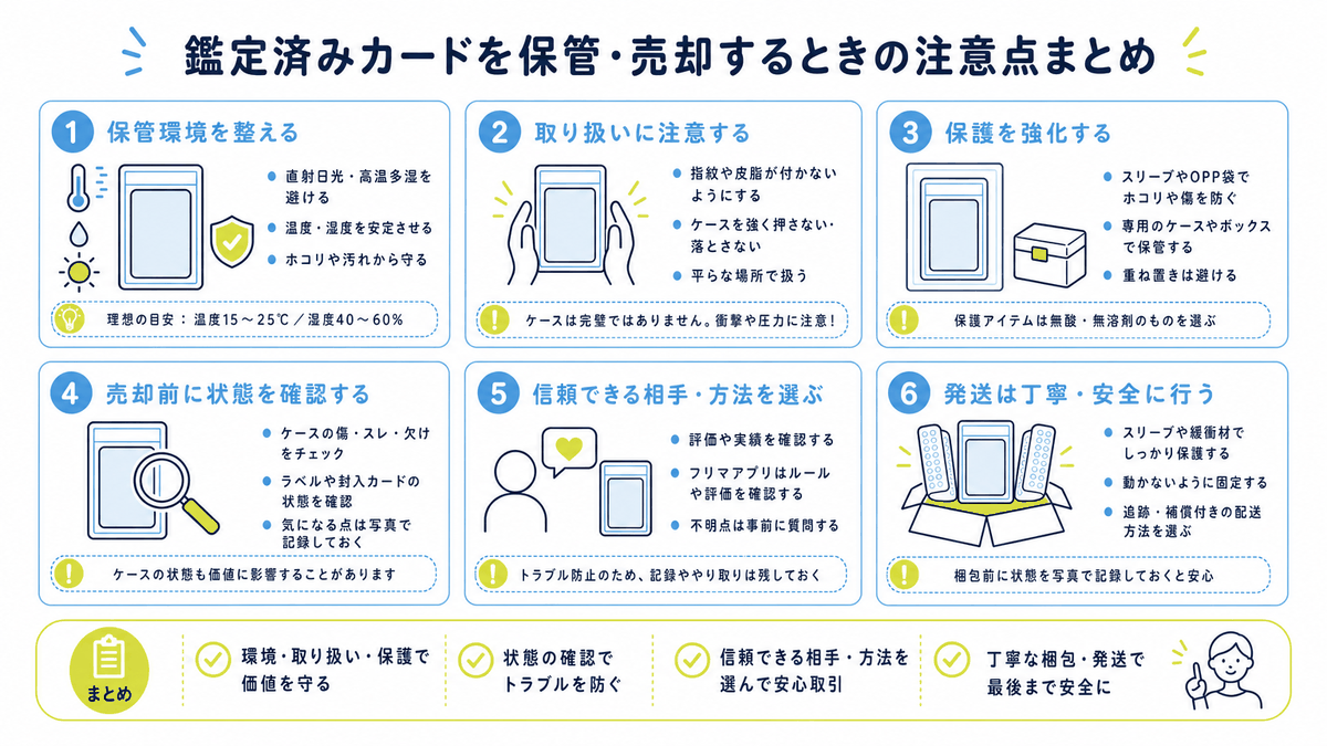 図: 鑑定済みカードを保管・売却するときの注意点まとめ