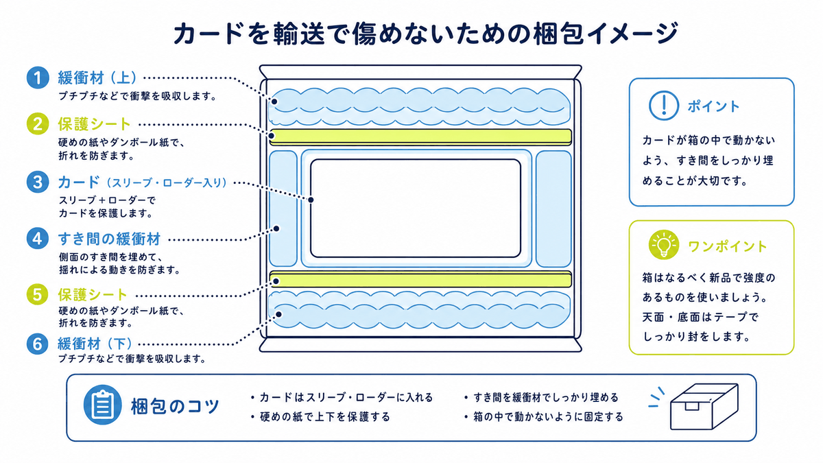 図: カードを輸送で傷めないための梱包の断面イメージ